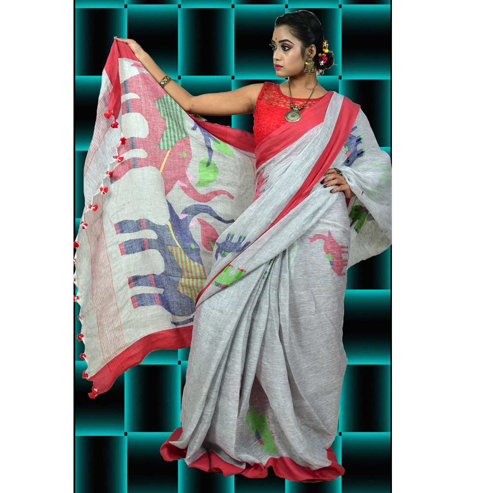 Buy Linen Jamdani Sarees online at InduBindu.com