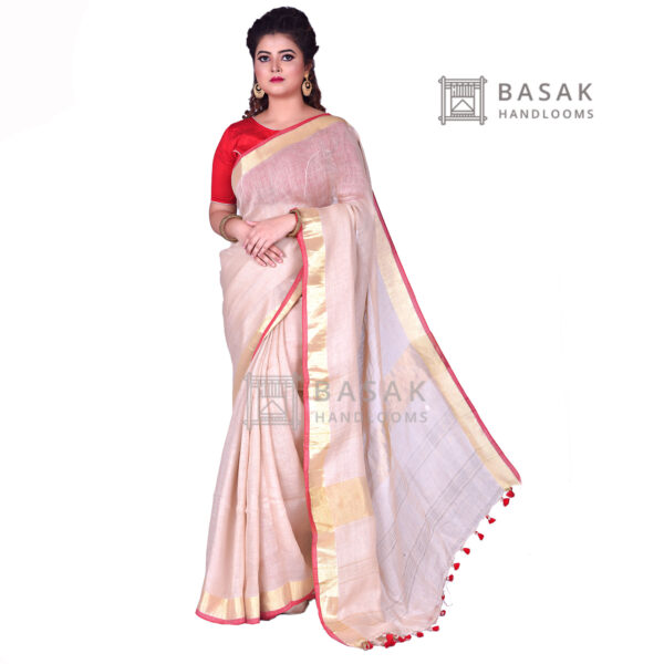 beige color pure organic handloom plain linen saree