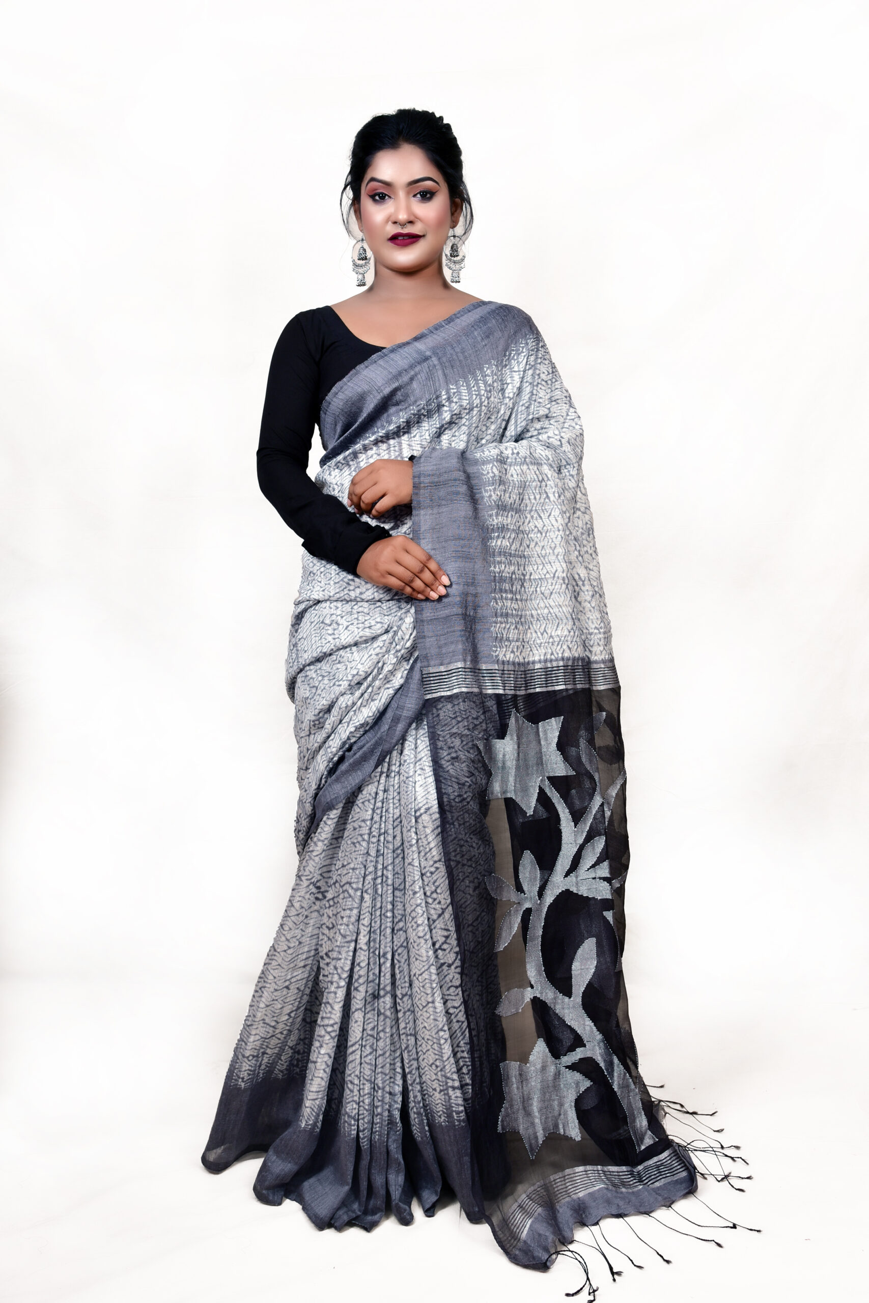 Still color pure matka silk shibori sarees with jamdani pallu - Basak  HandloomsBasak Handlooms