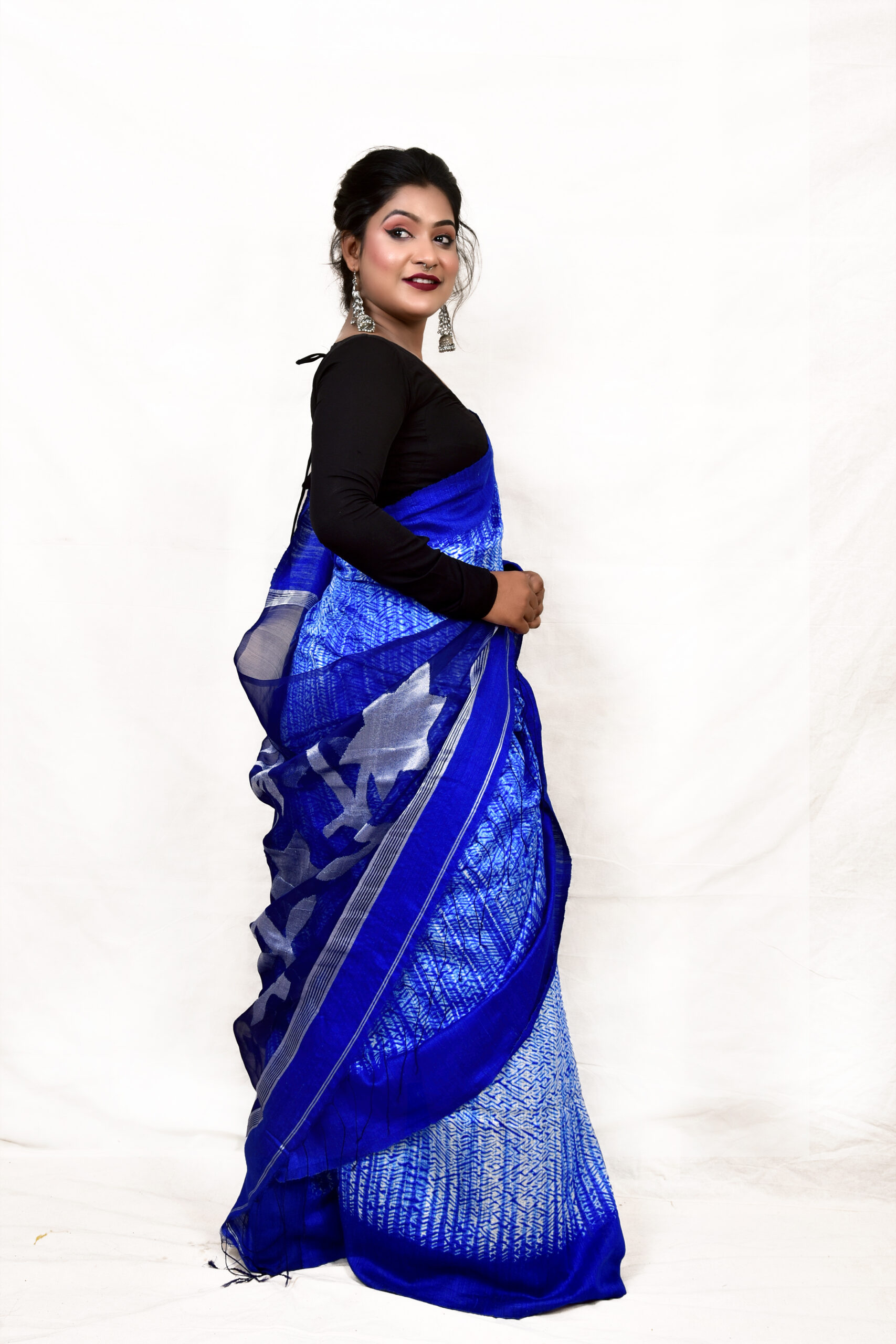 Bengal Cotton Saree with Running Blouse (Blue) – Ramanika