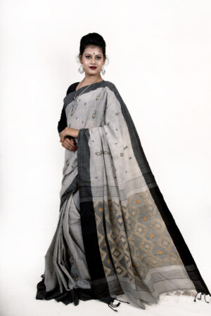 charcoal black khadi jamdani front 2