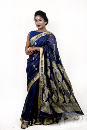 dark blue handloom blended silkfront