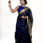 Dark blue blended cotton saree - Image 3