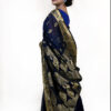 dark blue handloom blended cotton saree side
