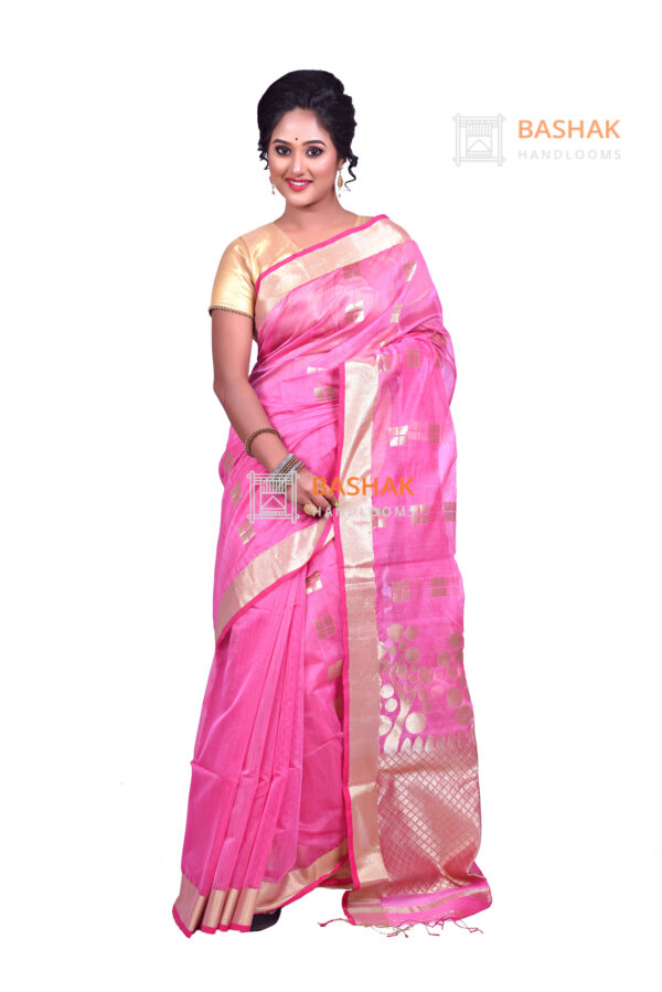 Pink handloom blended cotton jamdani sarees