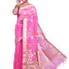 Pink handloom blended cotton jamdani sarees - Image 2