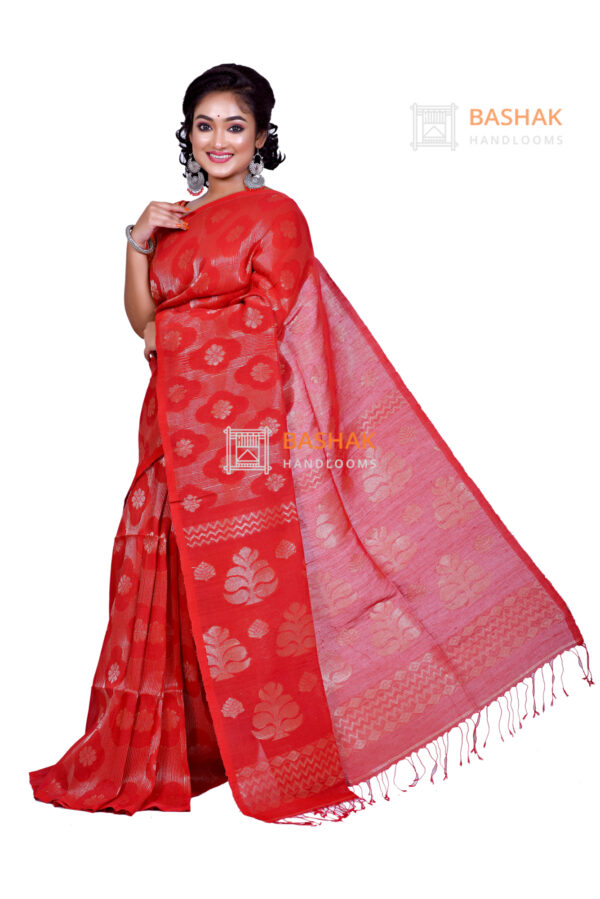 Red color handloom linen benaroshi sarees