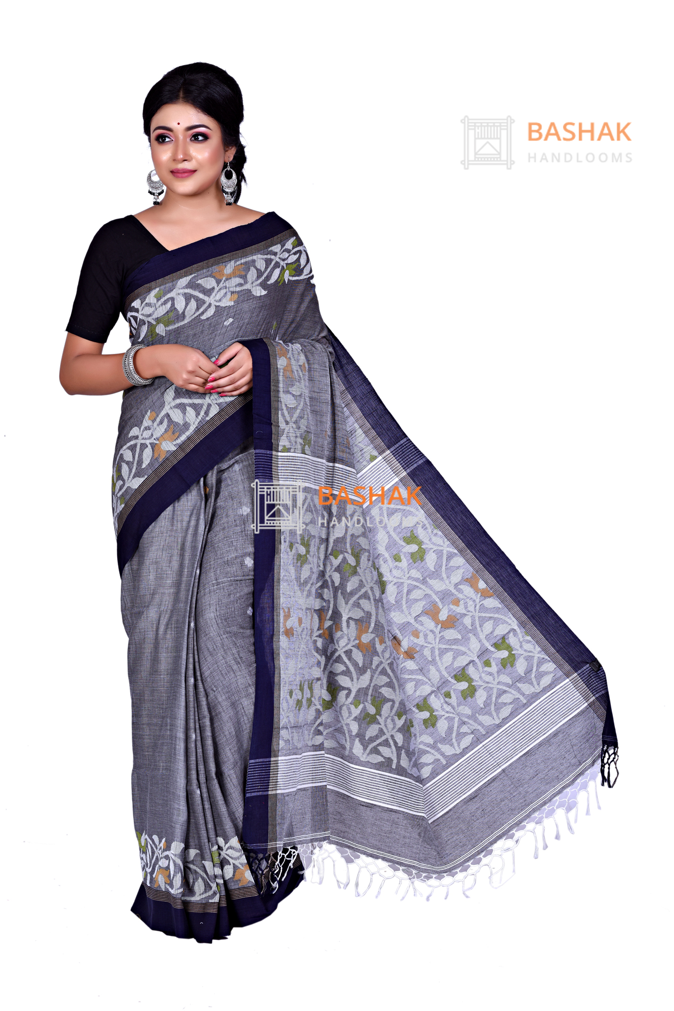 Cool Blue Sico Khadi Cotton Handloom Saree