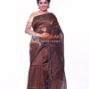 Chocolate brown organic linen jamdani saree - Image 2