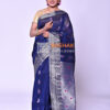 Blue color organic linen jamdani saree - Image 2