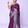 Purple color organic linen jamdani saree - Image 2