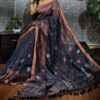Grey color copper zari linen saree - Image 2