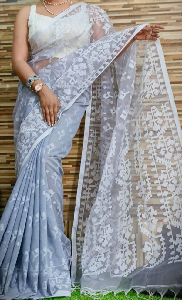 Grey moslin jamdani sarees