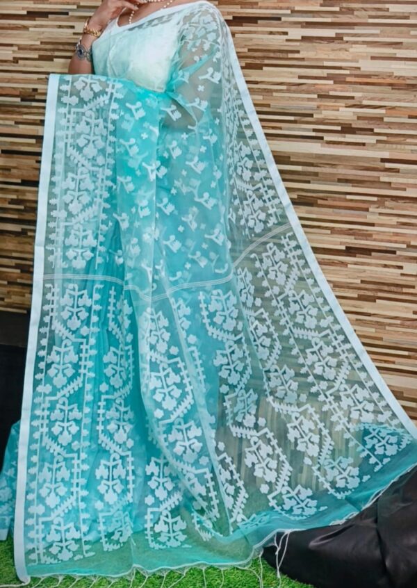 Fancy green moslin jamdani sarees