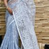 Grey moslin jamdani sarees - Image 2