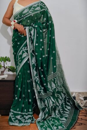 Green cotton dhakai saree