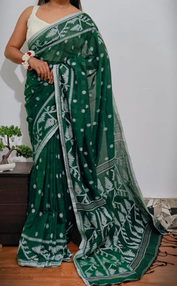 Green cotton dhakai saree