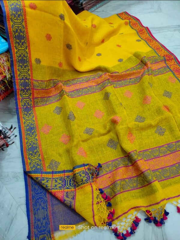 Eco friendly yellow pure linen saree