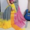 Ash grey ikkat saree with ganga jamuna boarder - Image 2