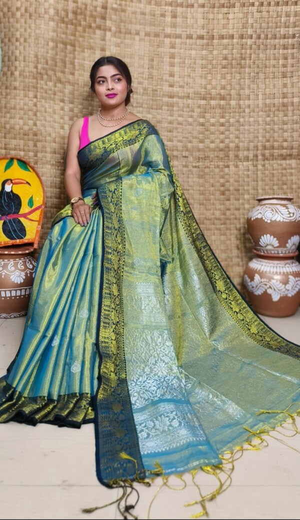 Cross shade tissue banarasi saree