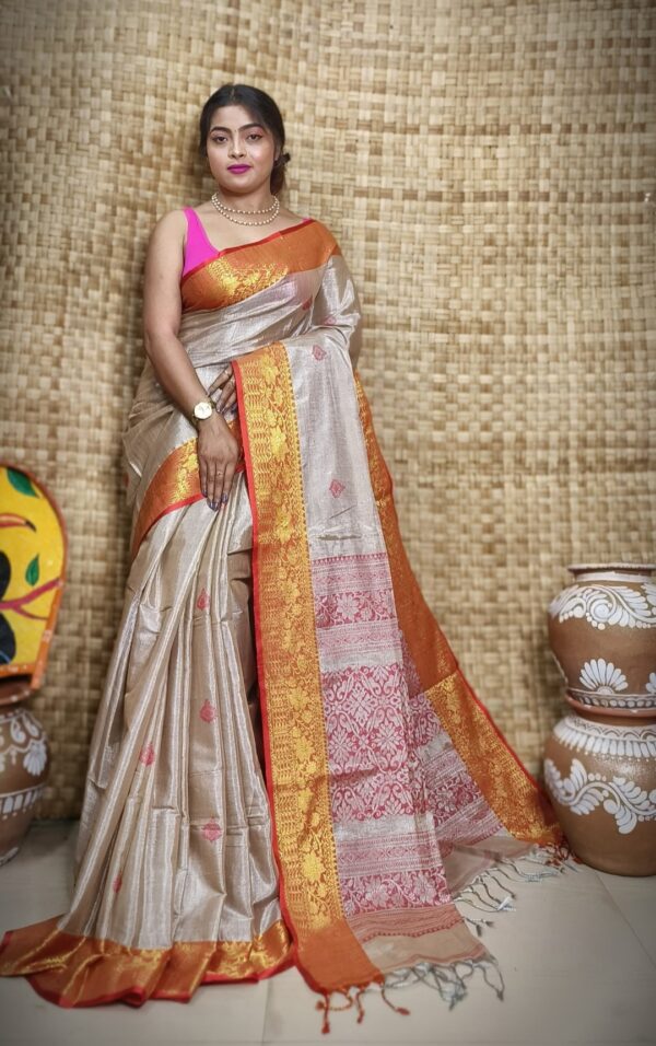 Beige color tissue banarasi saree