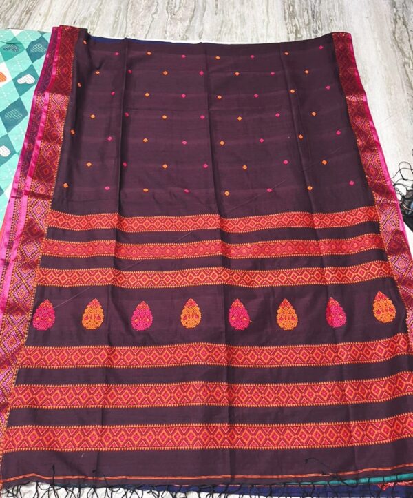 Pure handloom chocolate colour cotton saree for summer
