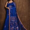 Blue colour pure linen saree - Image 2