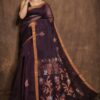 Coffee colour pure linen saree - Image 3