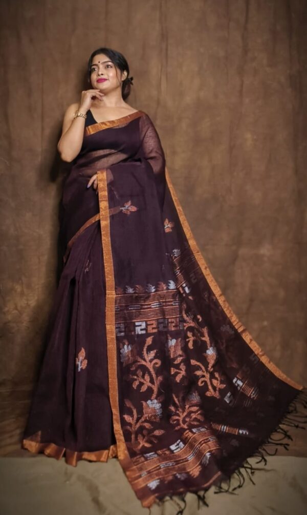 Coffee colour pure linen saree