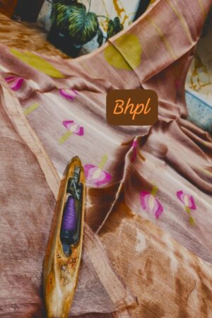 Handloom chocolate colour pure silk linen saree with bp