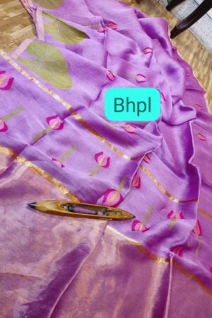 Levender colour handloom pure silk linen saree with bp