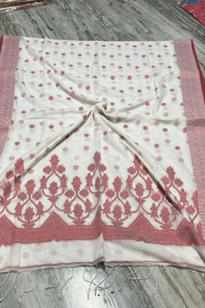 White pure cotton red boarder saree