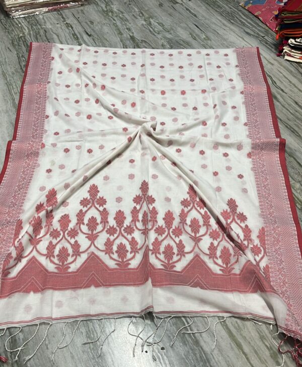 White pure cotton red boarder saree