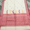 Traditional white handloom pure cotton saree with red boarder - Image 3