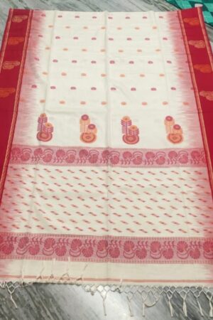 Pure cotton handloom white saree with red boarder