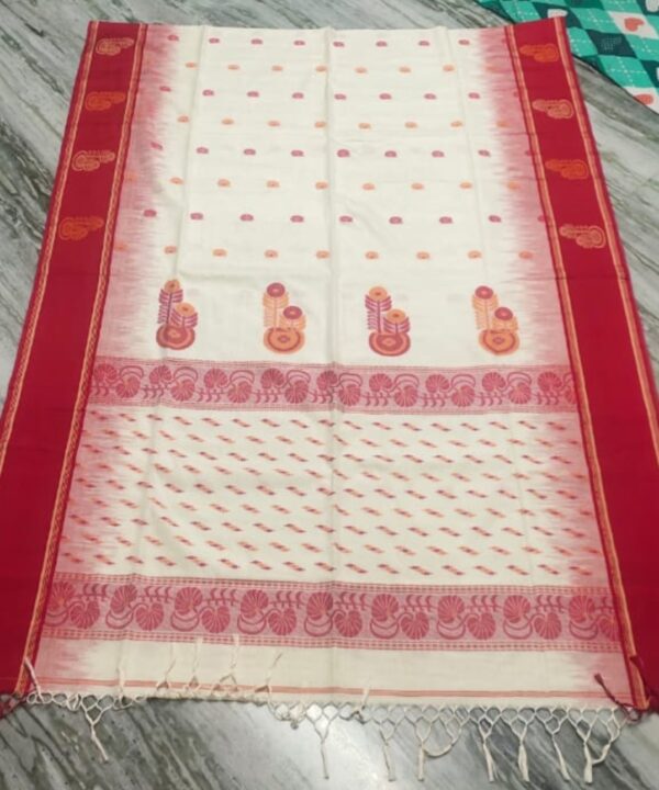 Pure cotton handloom white saree with red boarder