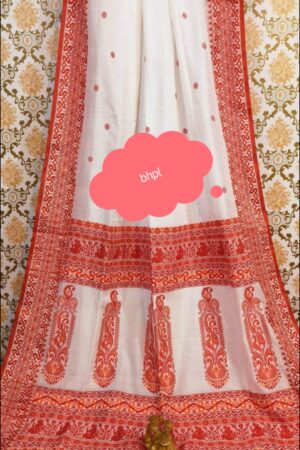 Handloom pure cotton white saree with red boarder