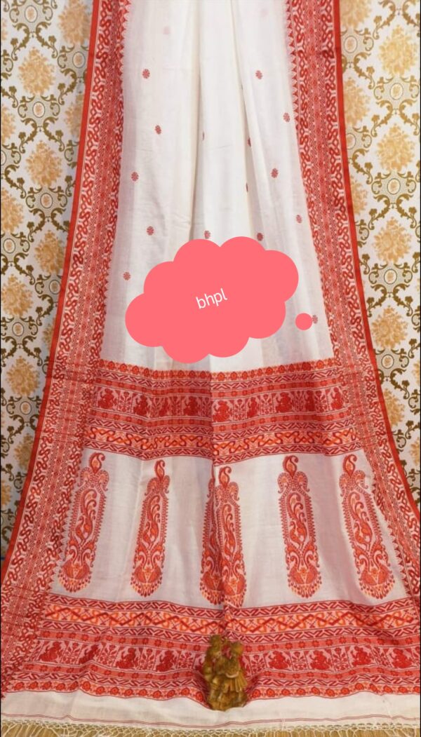 Handloom pure cotton white saree with red boarder
