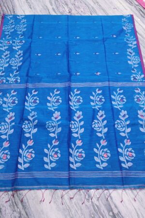 Teal blue slab khadi saree with bp