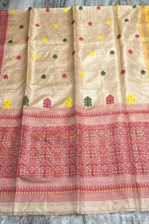 Beige handloom pure tussar silk saree with bp