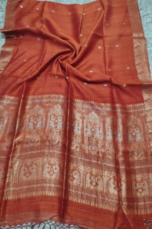 Handloom orange pure matka baluchuri saree