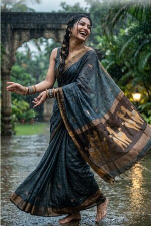 Handloom pure grey colour tissue silk linen jamdani saree with bp