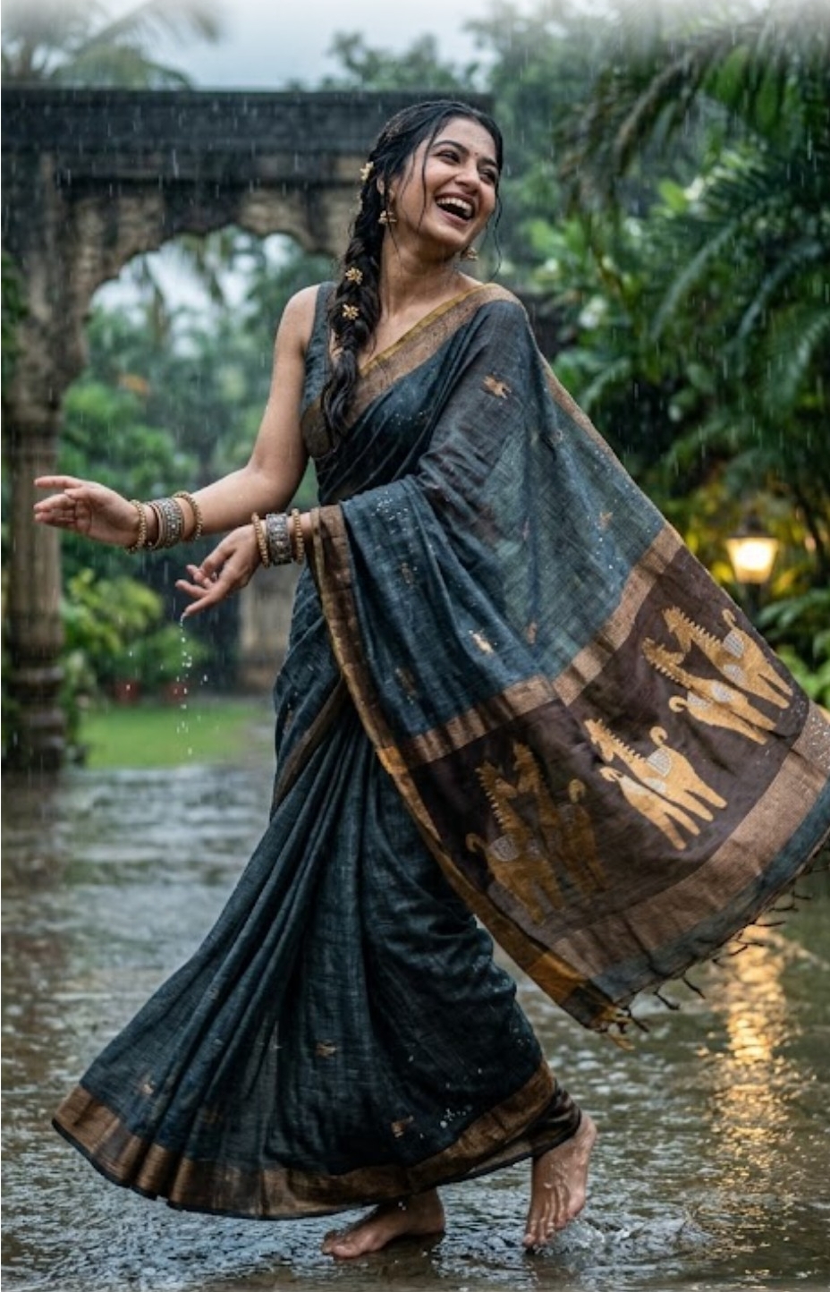 Handloom pure grey colour tissue silk linen jamdani saree with bp