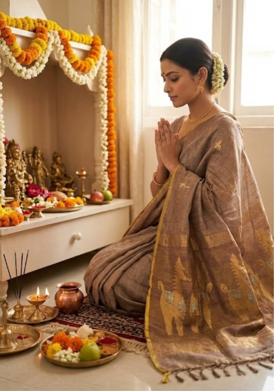 Tussar colour pure handloom tissue silk linen jamdani saree with bp