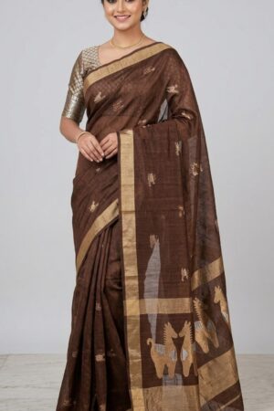 Handloom pure silk linen tissue jamdani sarees with bp i