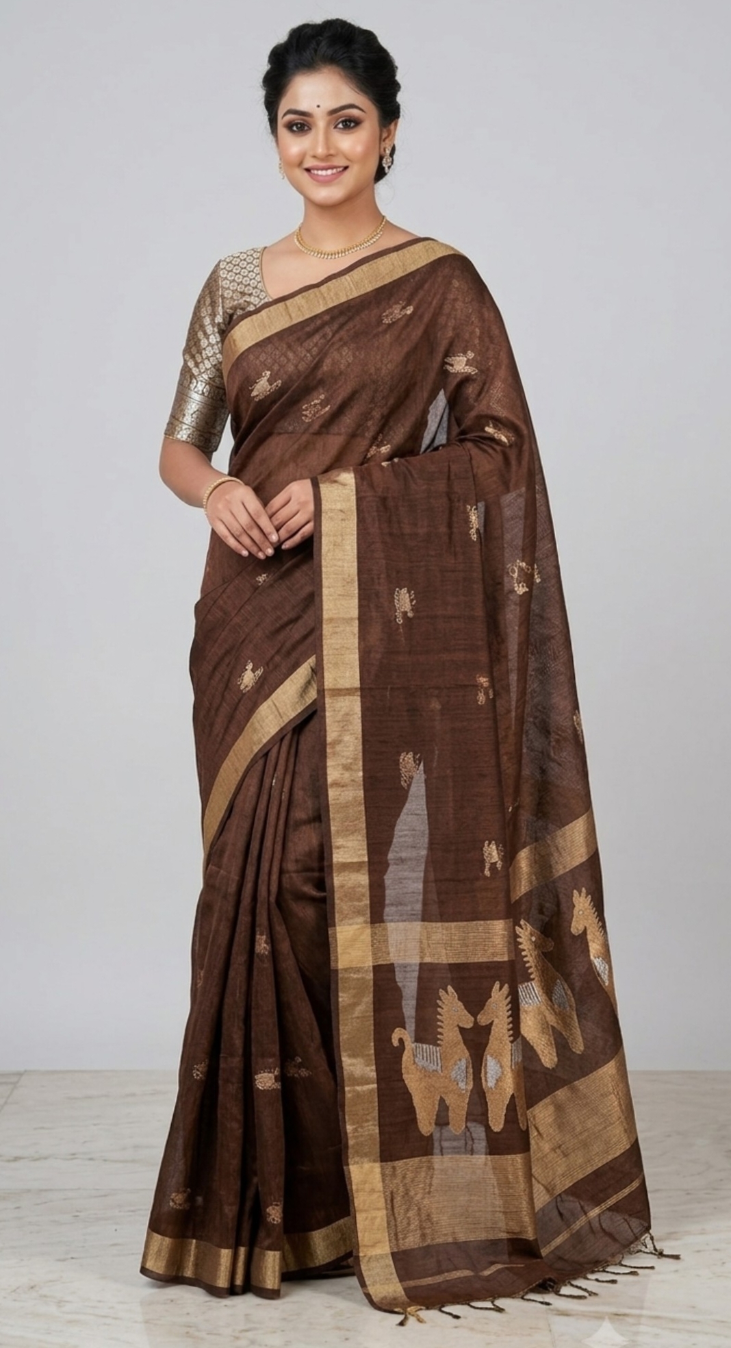 Handloom pure silk linen tissue jamdani sarees with bp i