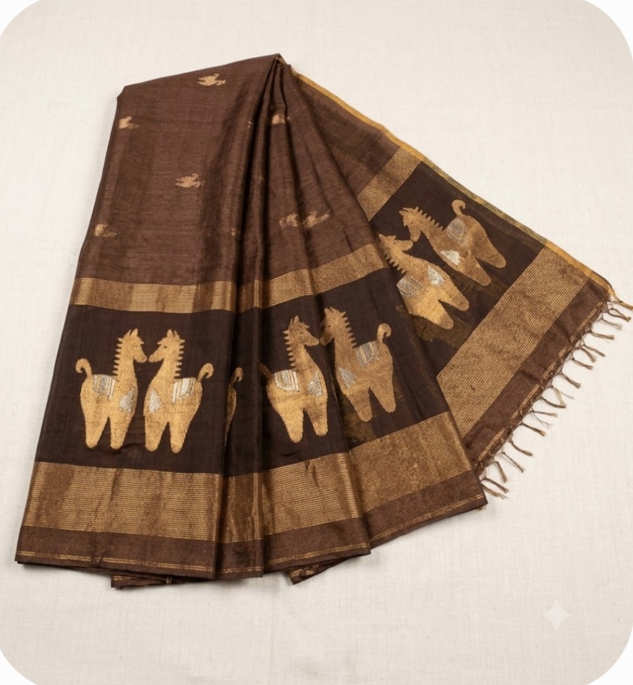 Handloom pure silk linen tissue jamdani sarees with bp i - Image 2