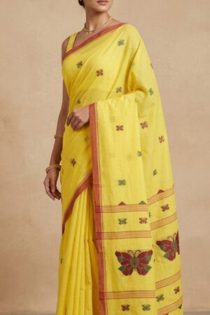 Yellow colour pure handloom cotton saree