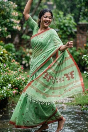 Light green colour pure handloom cotton saree