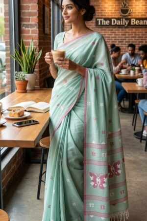 Mint green handloom pure cotton saree